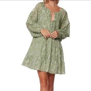 NWT Lost + Wander Saguaro Blooms Printed Cotton Mini Dress In Sage Green Combo